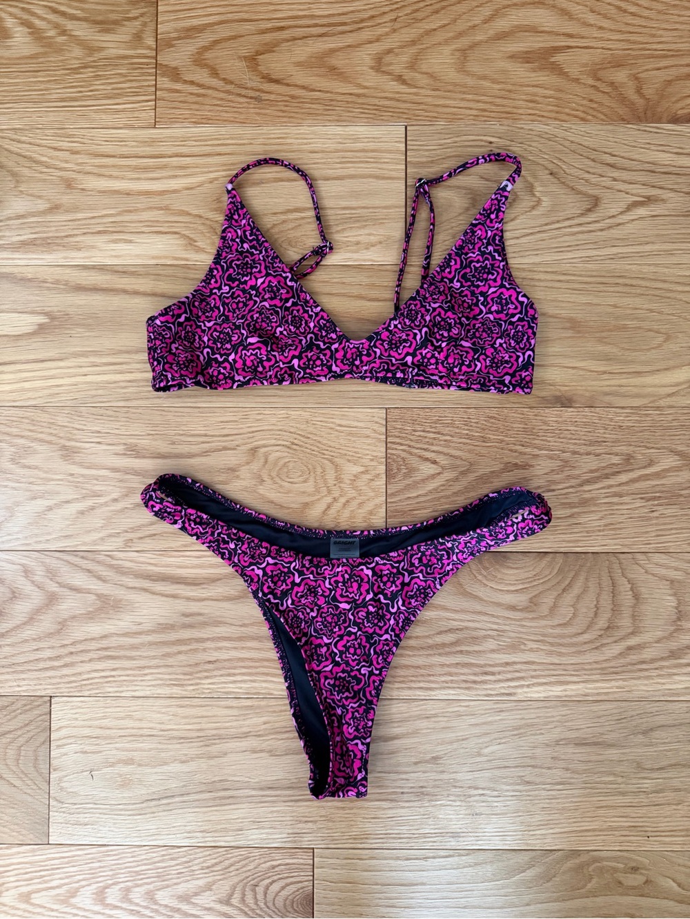 Pink Floral-Patterned Two-Piece Bikini Set